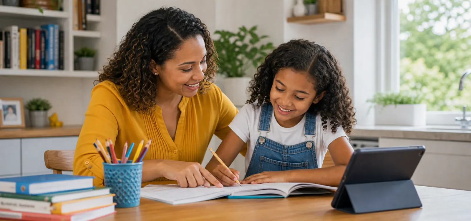 Academic nanny supporting a child with reading