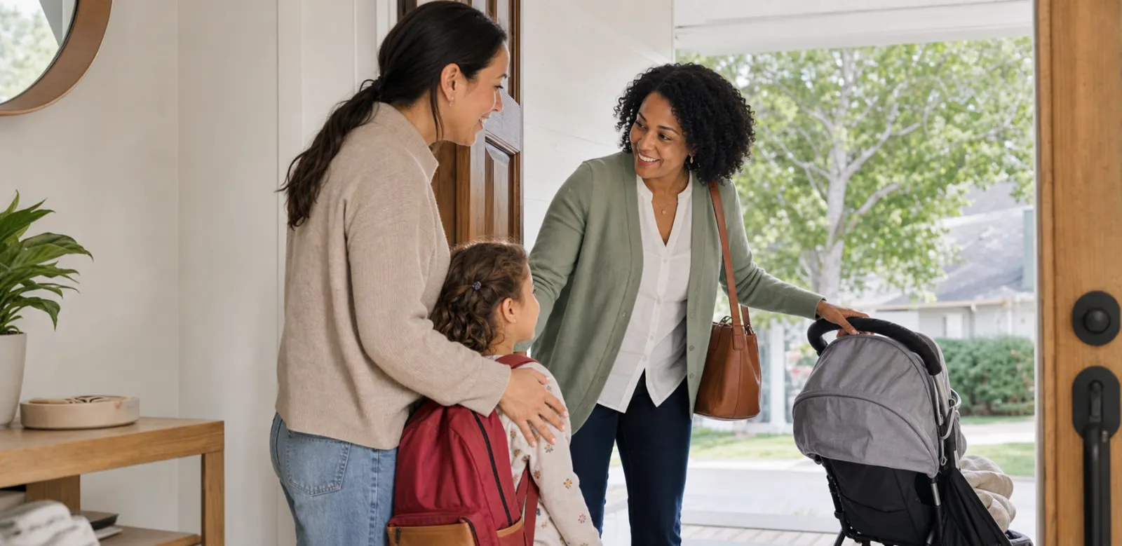 Nanny arriving to support a family